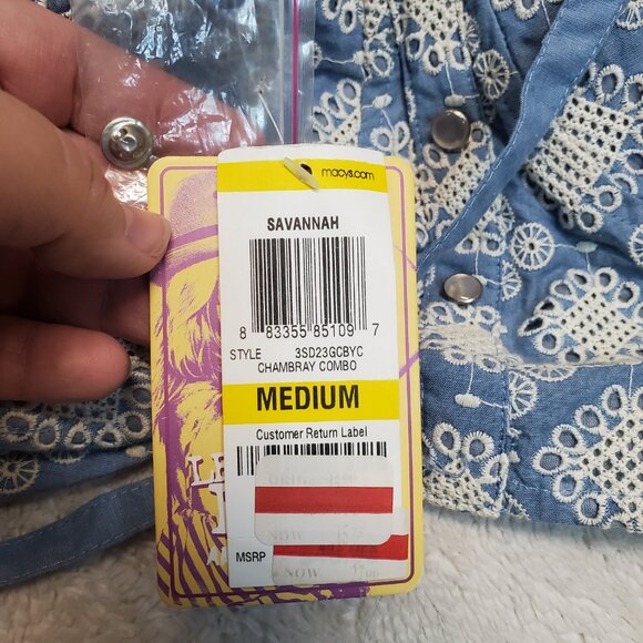 NWT American Rag Blue Chambray Boho Bohemian Beach Spaghetti Strap Cropped Top M - Picture 9 of 9